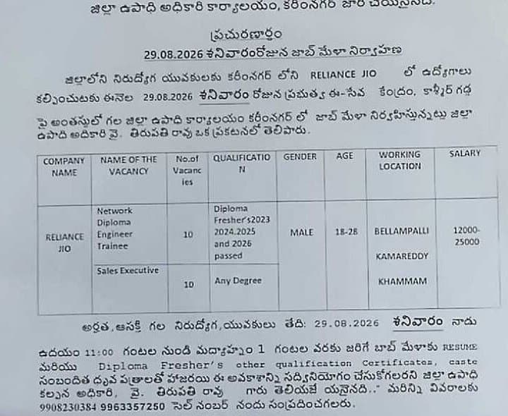 జిల్లాలో 29న జాబ్ మేళా