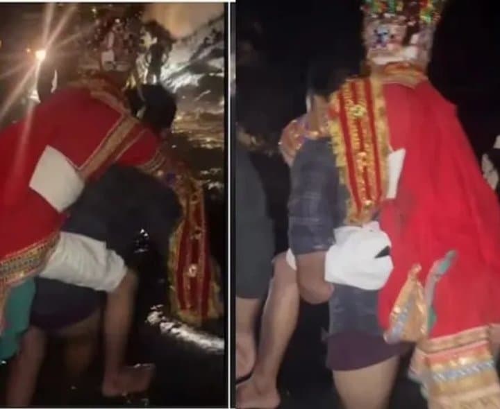 వరుడిని వీపుపై మోసి వాగు దాటించాడు