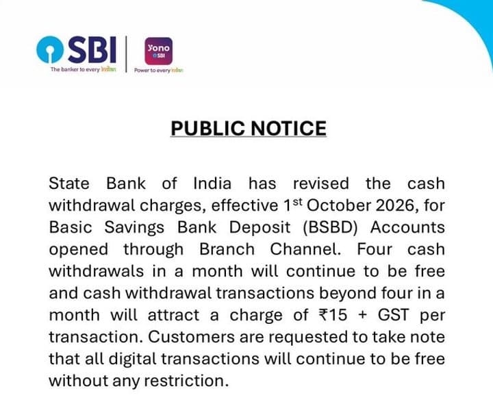 SBI నగదు విత్‌డ్రా ఛార్జీల్లో మార్పు