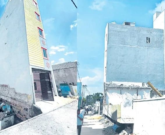 50 గజాల్లో ఒరిగిన ఐదంతస్తుల భవనం