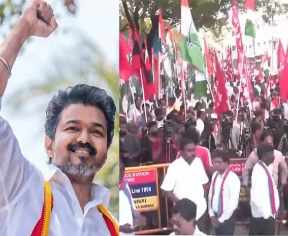 కాంగ్రెస్‌ నిరసనలో తొలిసారి విజయ్‌ పార్టీ