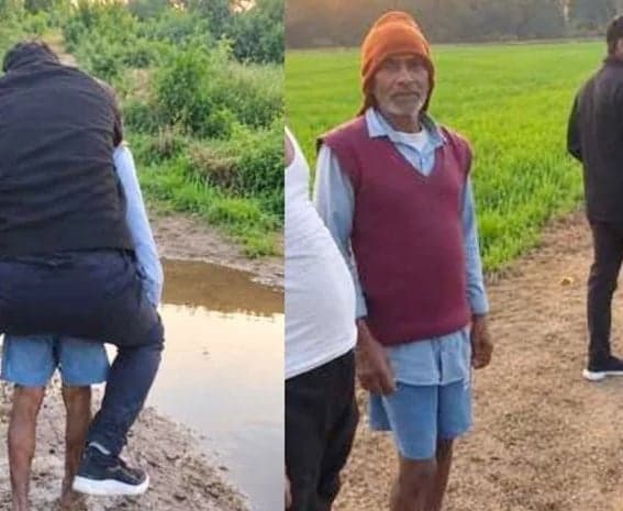 వృద్ధుడి వీపుపై పట్వారీ.. సస్పెన్షన్