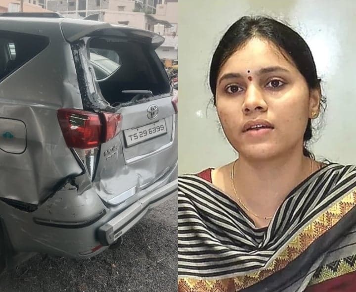 మాజీ మంత్రి కోడలి కారును ఢీకొట్టిన బస్సు - Udayam
