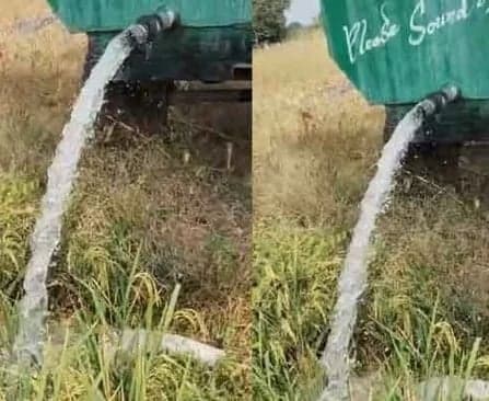 ట్యాంకర్లతో వరి పంటకు నీరందిస్తున్న రైతులు
