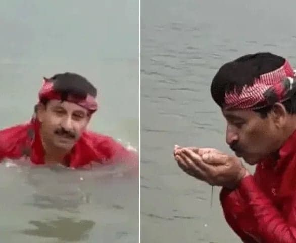 యమునా నదిలో ఈత కొట్టి, నీరు తాగిన బీజేపీ ఎంపీ