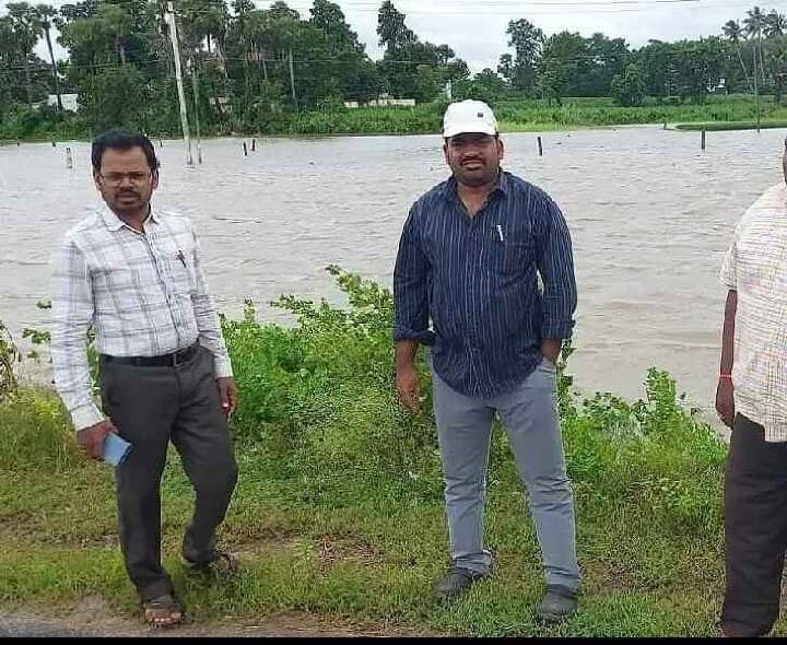 నీట మునిగిన పోలాలను పరిశీలించిన MRO - Udayam