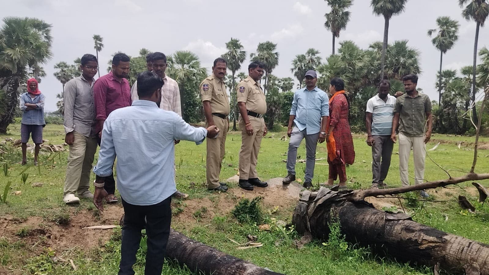 నరికిన ఈత చెట్లను పరిశీలించిన ఎక్సైజ్ ఎస్సై అభిషేక్