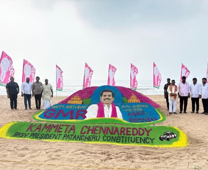పూరి బీచ్పై ఎమ్మెల్యే మహిపాల్ రెడ్డి సైకత శిల్పం - Udayam